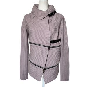 BARBARA BUI Tricot Zippers Knit Cardigan Jacket Belts Pink 100% Wool XS